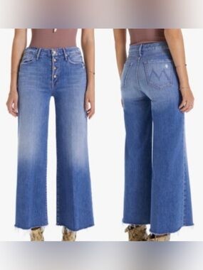 Mother The Pixie Roller Ankle Fray Jeans in Cut & Paste Crop Wide Leg Size 29